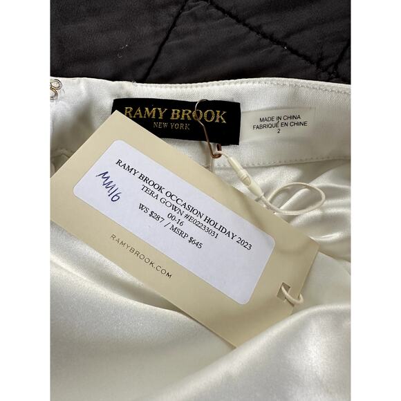 $645 Ramy Brook Womens Tera Satin Halter Gown Size 2 High Low High Neck New - Picture 6 of 6